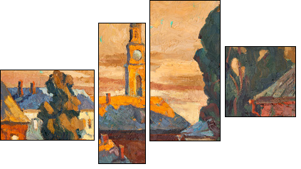 Kind on city, oil on a canvas  - Obraz czteroczęściowy, Fortyk