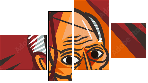 cubist old man face portrait - Obraz czteroczęściowy, Fortyk