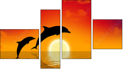 Skaczące delfiny na tle zachodzącego słońca
 - Obraz czteroczęściowy, Fortyk