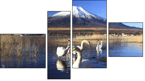 Mt. Fuji and Swans  - Obraz czteroczęściowy, Fortyk