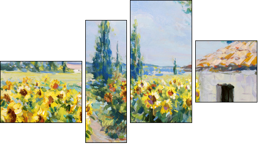 sommer landschaft malerei  - Obraz czteroczęściowy, Fortyk