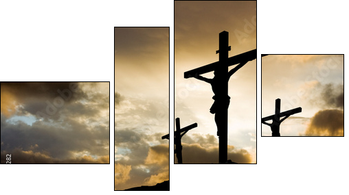 three crosses at sunset  - Obraz czteroczęściowy, Fortyk