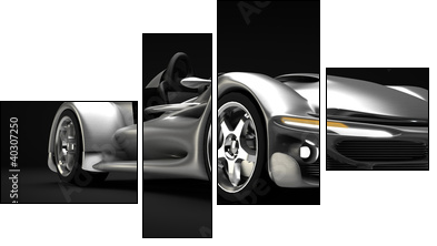 Sports car road-star isolated on black 3d render  - Obraz czteroczęściowy, Fortyk