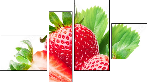 Strawberries with leaves.  - Obraz czteroczęściowy, Fortyk