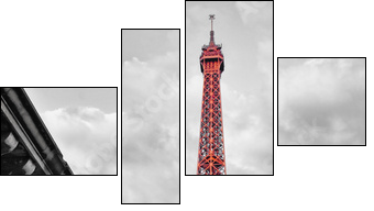 Eiffel tower monochrome and red  - Obraz czteroczęściowy, Fortyk