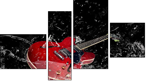 E-Gitarre mit Wasserspritzern  - Obraz czteroczęściowy, Fortyk