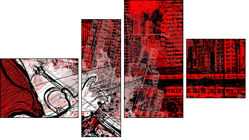 trumpeter on a grunge cityscape background  - Obraz czteroczęściowy, Fortyk