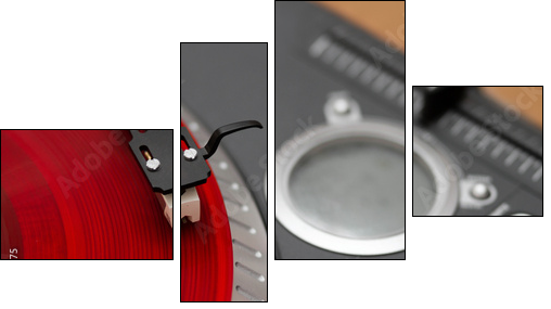 Closeup of turntable needle on record  - Obraz czteroczęściowy, Fortyk
