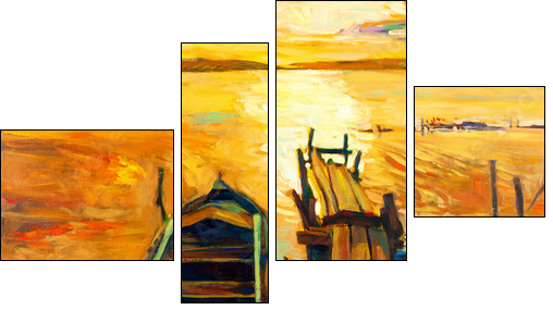 Boat and pier  - Obraz czteroczęściowy, Fortyk