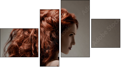 Beautiful woman with curly hairstyle against gray background  - Obraz czteroczęściowy, Fortyk