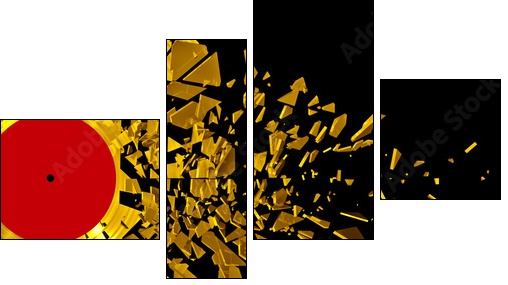 Vinyl shatter gold  - Obraz czteroczęściowy, Fortyk