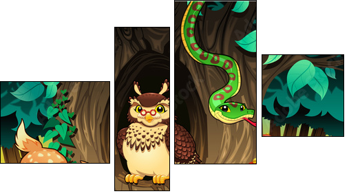 Animals in the wood. Vector illustration.  - Obraz czteroczęściowy, Fortyk