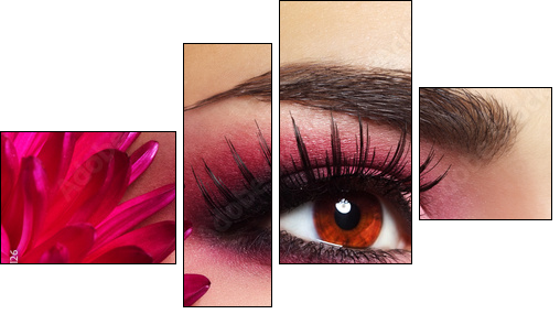 Beautiful Eye Makeup with Aster Flower  - Obraz czteroczęściowy, Fortyk
