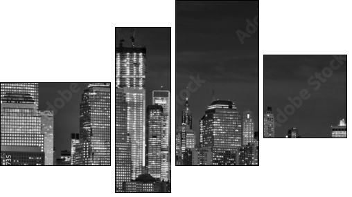 Manhattan de nuit, noir et blanc  - Obraz czteroczęściowy, Fortyk