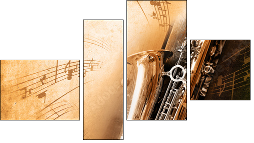 Old Saxophone with dirty background  - Obraz czteroczęściowy, Fortyk