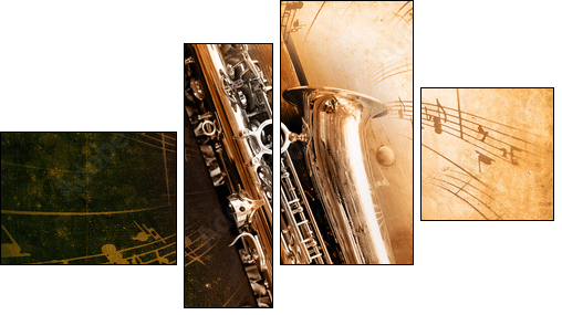 Old Saxophone with dirty background  - Obraz czteroczęściowy, Fortyk