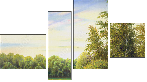 beautiful summer landscape, canvas, oil  - Obraz czteroczęściowy, Fortyk