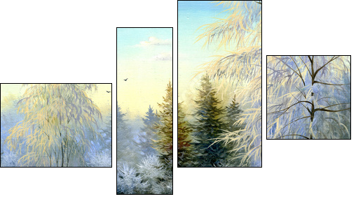 beautiful winter landscape, canvas, oil  - Obraz czteroczęściowy, Fortyk