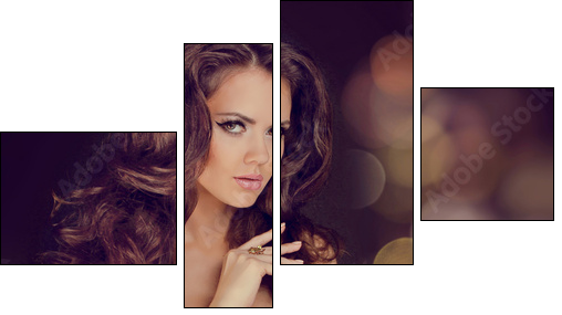 Fashion lady, sensual brunette woman with shiny curly silky hair  - Obraz czteroczęściowy, Fortyk