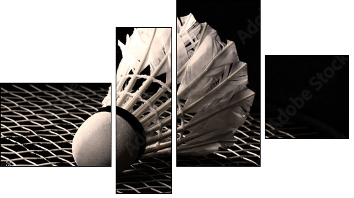 Shuttlecock on badminton racket  - Obraz czteroczęściowy, Fortyk