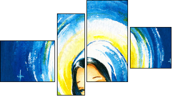 Nativity sceneMary with the young Jesus in her arms.Watercolors.  - Obraz czteroczęściowy, Fortyk