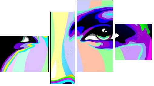 Girl's Portrait Psychedelic Rainbow-Viso Ragazza Psychedelico  - Obraz czteroczęściowy, Fortyk