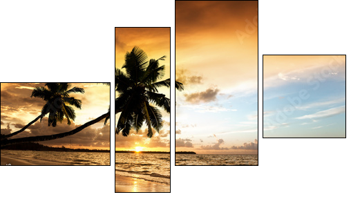 sunset on the beach of caribbean sea  - Obraz czteroczęściowy, Fortyk
