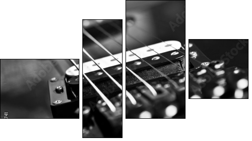 Strings electric guitar closeup in black tones  - Obraz czteroczęściowy, Fortyk