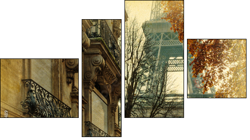 nostalgisches Bild Pariser StadthÃ¤user und Eiffelturm  - Obraz czteroczęściowy, Fortyk
