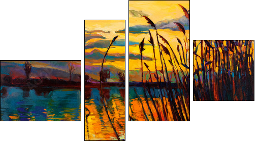 Lake on sunset  - Obraz czteroczęściowy, Fortyk