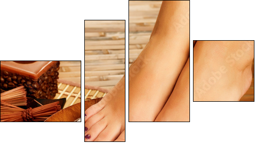 female feet at spa salon on pedicure procedure  - Obraz czteroczęściowy, Fortyk