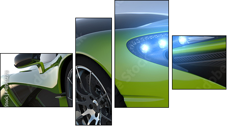 green sportcar closeup  - Obraz czteroczęściowy, Fortyk