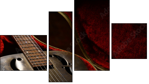 Vintage guitar in case  - Obraz czteroczęściowy, Fortyk