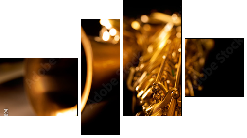Tenor sax golden saxophone macro selective focus  - Obraz czteroczęściowy, Fortyk