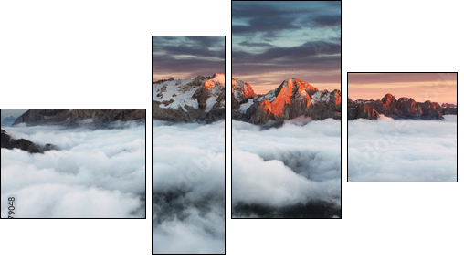 Beautiful spring landscape in the mountains. Sunset - Italy Dolo  - Obraz czteroczęściowy, Fortyk
