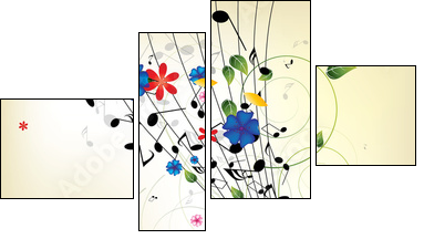 Floral musical background with notes  - Obraz czteroczęściowy, Fortyk