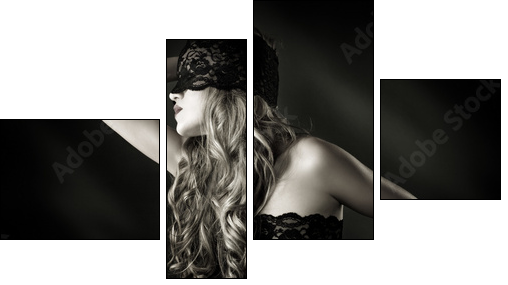 beautiful woman with a black lace on her eyes  - Obraz czteroczęściowy, Fortyk