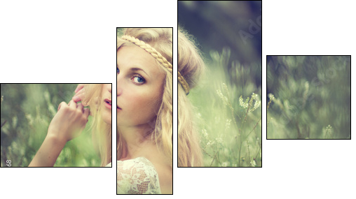 Vintage portrait of a beautiful girl in a magical place  - Obraz czteroczęściowy, Fortyk