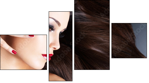 Beautiful woman with long brown straight hairs  - Obraz czteroczęściowy, Fortyk