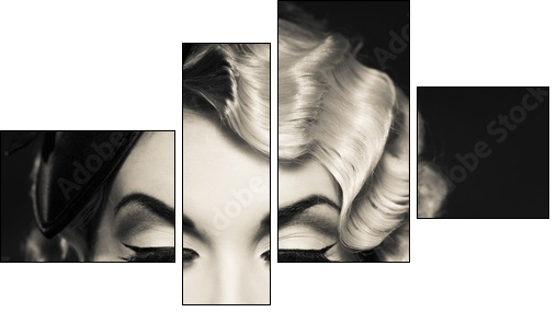 Monochrome picture of elegant blond retro woman   - Obraz czteroczęściowy, Fortyk