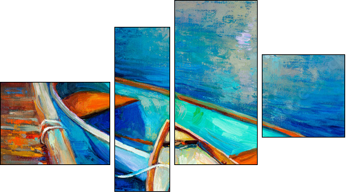 Boats and pier  - Obraz czteroczęściowy, Fortyk