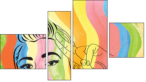 vintage pop art girl  - Obraz czteroczęściowy, Fortyk