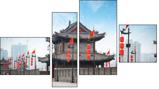 ancient tower on city wall in Xi'an  - Obraz czteroczęściowy, Fortyk