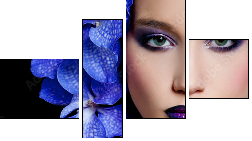 Fashionable beautiful woman with orchid in her hair  - Obraz czteroczęściowy, Fortyk