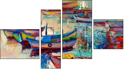 Boats and ocean  - Obraz czteroczęściowy, Fortyk