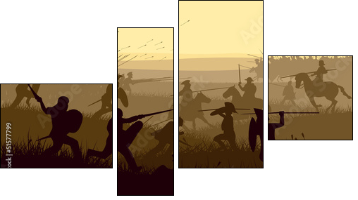 Abstract illustration of medieval battle.  - Obraz czteroczęściowy, Fortyk