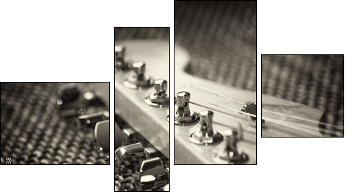 Electrical guitar headstock closeup. Sepia effect with vignette  - Obraz czteroczęściowy, Fortyk