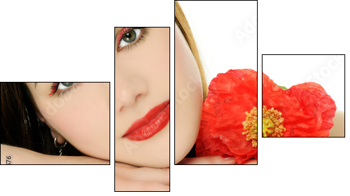 beautiful girl with poppy  - Obraz czteroczęściowy, Fortyk
