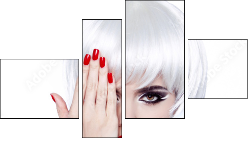 White Hair and Red Nails. Fashion Beauty Girl. Red lips. Manicur  - Obraz czteroczęściowy, Fortyk