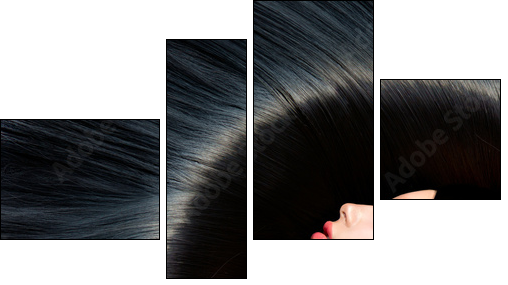 Healthy Long Black Hair. Beauty Brunette Woman  - Obraz czteroczęściowy, Fortyk